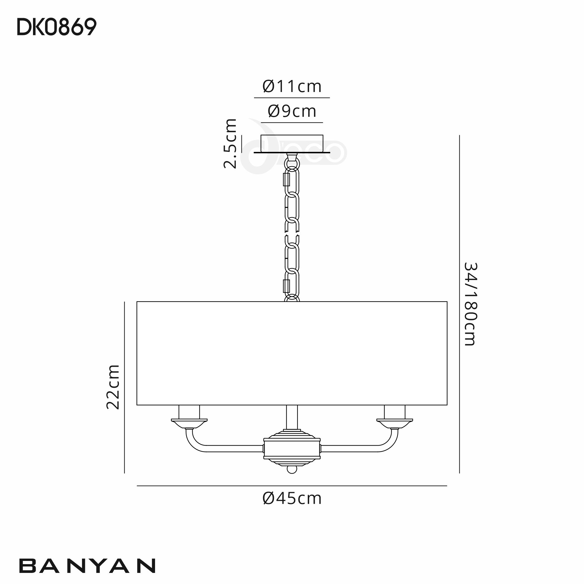 DK0869  Banyan 45cm 3 Light Pendant Antique Brass, Black